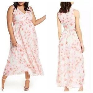 Leith Ruched Waist Chiffon Maxi Dress Floral XL